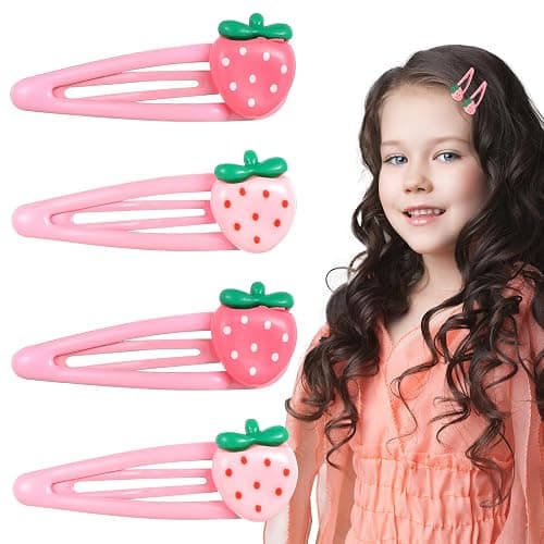 Strawberry Hair Clips, Mabor 4Pcs Snap Pink Hair Clips Barrettes Pink Decorative Kawaii Clip Y2k Accessories for Girls Toddlers Kids and Teens Gifts thumbnail 3