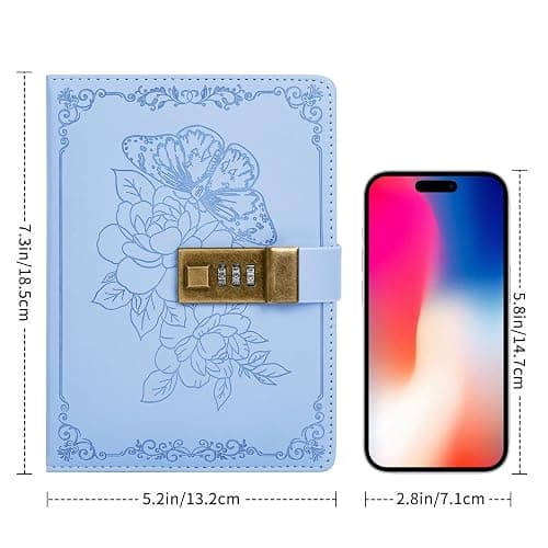Diary with Lock, PU Leather Journal for Gifts, 224 Pages, B6 | Lock Diary for Women Girls, Personal Organizers with Lockable Password, Pen Holder&Bookmark, Refillable thumbnail 3