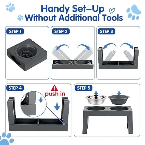 XIAZ Elevated Dog Bowls Large Breed Raised Dogs Bowl Stand Large/Medium Sized Dog Slow Feeder Dogs Bowls Food Water Stands 5 Heights Adjustable 9/11/12/14in Pet Feeder Dish Station thumbnail 9