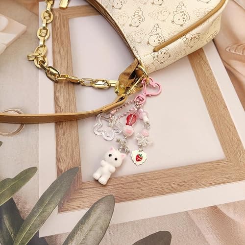 Nalefow Cute Pink Keychain,Fuzzy Cat Keychain Aesthetic Y2K KeychainStylish KeychainsAccessories thumbnail 4