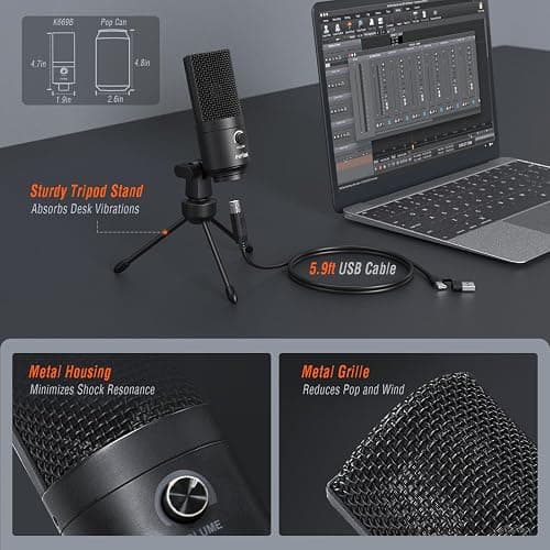 FIFINE K669B USB Microphone, Condenser Recording Mic for Vocals, Meeting | Metal Cardioid Laptop Mic for MAC OS, Windows, Voice Overs, Streaming, Online Meeting and YouTube Videos thumbnail 6