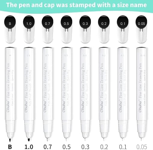 Ohuhu Fineliner Pens Micro Drawing Pens: 8-size Tips (Ultra-fine, Fine & Brush) Waterproof Pigment Black Ink for Illustration Drawing Journaling Sketching for Artist Beginners thumbnail 6