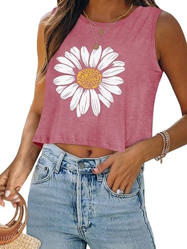 Crop Tops for Women Tank Summer Casual Sleeveless Loose Fit Basic Shirts - Image 1