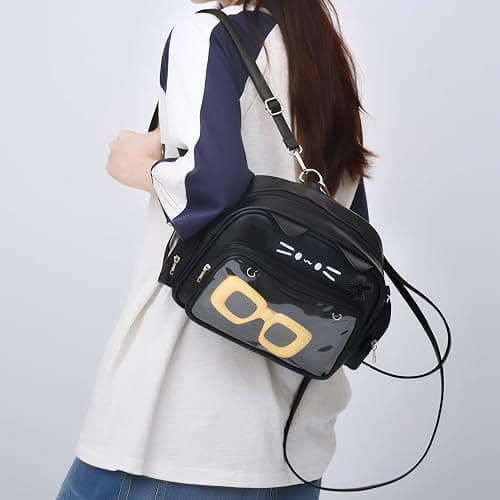 Lifelix Cat Ita Bag Backpack with Clear Window, Kawaii Pin Display Crossbody Bag, Y2K Anime Purse for Pins (Black) | Clear window displays 10-20 enamel pins with insert board. 3-way carry: backpack, shoulder, crossbody. Water-resistant PU thumbnail 8