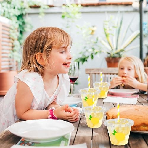 Whaline 100 Pcs Lemon Disposable Plastic Cups with Lids and Straws 9 Oz Party Cups Yellow Lemon Cold Beverage Drinking Cup for Iced Coffee Smoothie Juice Tea thumbnail 7
