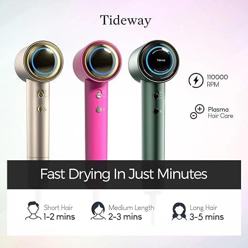 Tideway Hair Dryer Professional High-Speed Ionic Blow Dryer 110,000 RPM, Compact Hair Dryer with Magnetic Diffuser, Fast Drying with Brushless Motor Low Noise Smart Temperature Control-H11 thumbnail 4