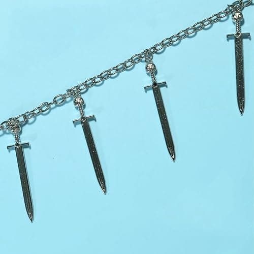 Punk Pants Chain,Gothic Goth Hip Hop Rivet Charm Layered Wallet and Jeans Link Chain, Vintage Rock Jewelry for Men and Women (Sword Layered) thumbnail 5
