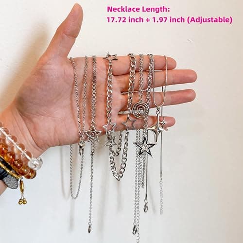 LIRUNQIN 9 Pcs Y2K Grunge Goth Heart and Star Necklace Set for Women - Emo and Scene Accessories thumbnail 2