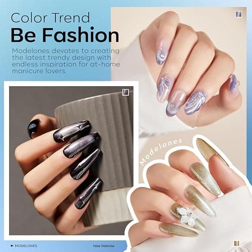Modelones Cat Eye Gel Nail Polish Set, 6 Colors Christmas Winter Holographic 9D Glassy Cat Eye Glitter Gel Polish Set Black Blue Purple Green Nail Polish Kit with Magnet Soak Off LED Nail Art DIY Gift thumbnail 4