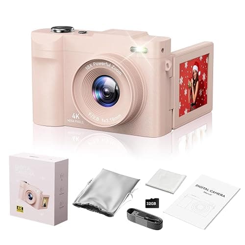 4K Digital Camera for Photography- 50MP Autofocus Vlogging Camera with 2.8" 180°Flip Screen, 18X Digital Zoom- Compact Point and Shoot Camera with 32GB TF for YouTube, Travel, Beginners, Pink - Image 1