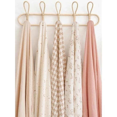 Konssy 3 Pack Muslin Swaddle Blankets for Unisex, Newborn Receiving Blanket, Large 47 x 47 inches, Soft Breathable Muslin Baby Swaddles for Boys & Girls thumbnail 6