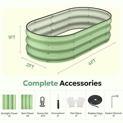 Yumatum Raised Garden Bed 4×2×1 FT, Galvanized Metal Raised Planter Box, Vegetable Planting Container with Safety Edge Trim, Hardware & Gloves Included, Fruit Green for Backyard Patio Balcony thumbnail 3