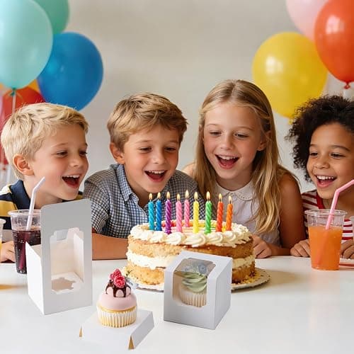 Hoewina 28 PCS Cupcake Boxes, Individual Cupcake Containers with Window | Cupcake Holders Carrier with Inserts, Stackable Deep Cake Box for Birthday Holiday Party Bakery Supplies (White) thumbnail 7