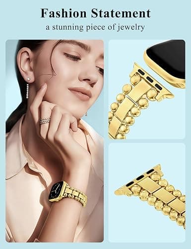 TOYOUTHS Beaded Bracelet Compatible with Apple Watch Bands 38/40/41/42/44/45/46/49mm Women, Dressy Fancy Stainless Steel Metal Elegant Jewelry Strap for iWatch Series 11 10 9 8 7 6 5 4 Ultra/SE 3 2 1 thumbnail 3