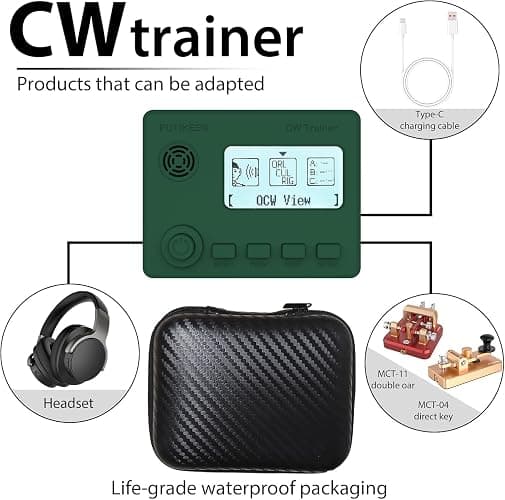 Mini CW Trainer Morse Code Trainer with Display, Moore Simo Wales Code Shortwave Radio Telegraph Key Car Key Learning CW Radio for Telegraph Practice with Charging Cable(Green) thumbnail 2
