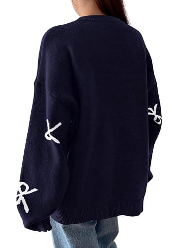 PRETTYGARDEN Fall Long Sleeve Pullover Sweaters for Women 2025 Trendy Crewneck Casual Cute Bow Chunky Knit Oversized Sweater thumbnail 4