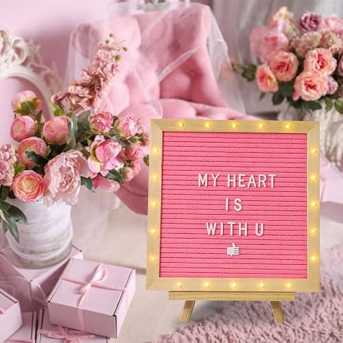 Pink Felt Letter Board with Stand, Built-in LED Lights With Tripod Stand and Wall Mount Hanger for Party Home Decor(10x10),Menu Board, 340 Letters for Custom Sign Messages, Party Planning (Pink) thumbnail 7