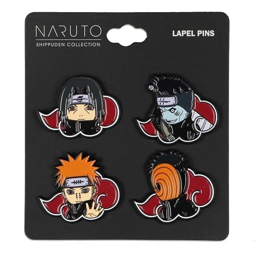 Naruto Akatsuki Itachi Obito Kisame Nagato Red Cloud Embossed Anime Manga Enamel Pin 4 Pack thumbnail 3