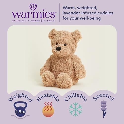 warmies Microwavable & Weighted Stuffed Animals, Brown Curly Bear - Heated Stuffed Animal Plushie for Warmth & Comfort - Cute Soft Plush Toys for Adults & Children (Boys, Girls, Babies & Toddlers) thumbnail 2