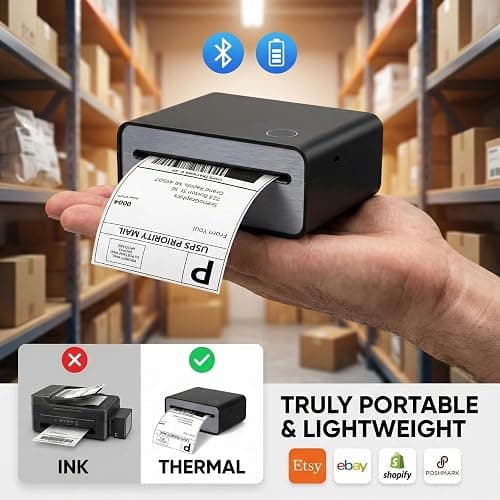 Zeturn 4x6 Thermal Shipping Label Printer - Wireless Bluetooth, Rechargeable Battery, No Ink Needed - for iPhone, Android, Home thumbnail 4