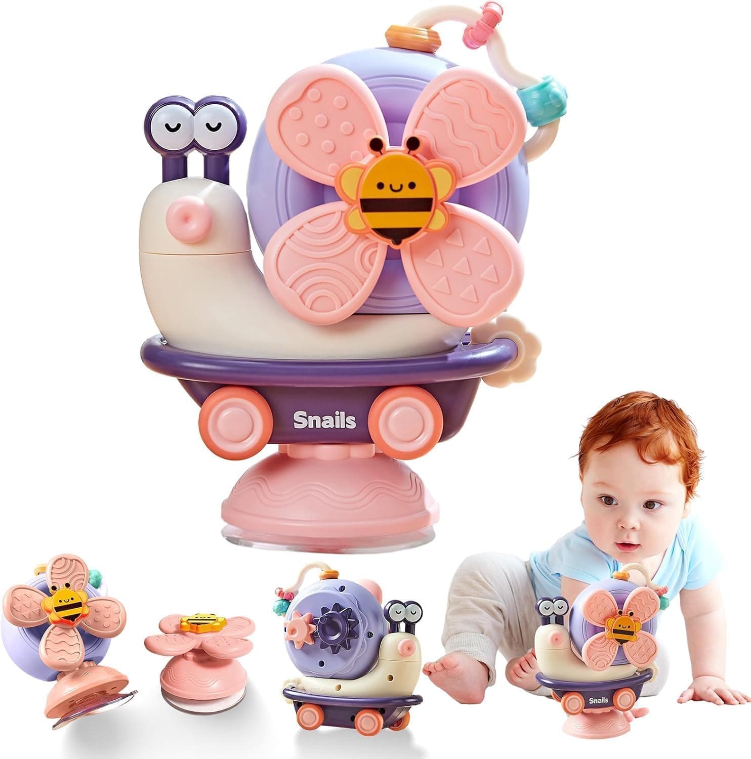Montessori Sensory Toys，Infant Toys can be Assembled and Disassembled，High Chair Toy can be Broken Down into Baby car Toy/Spinning Top (Purple) thumbnail 8