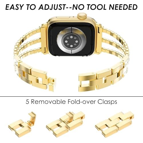 Surace Gold Apple Watch Bands 40mm for Women Series 6 5 4, Bling Diamond Rhinestone Link Bracelet with 2 in 1 Waterproof Bling Case Lace Edge Diamond Protective Bumper Face Cover, Gold thumbnail 6