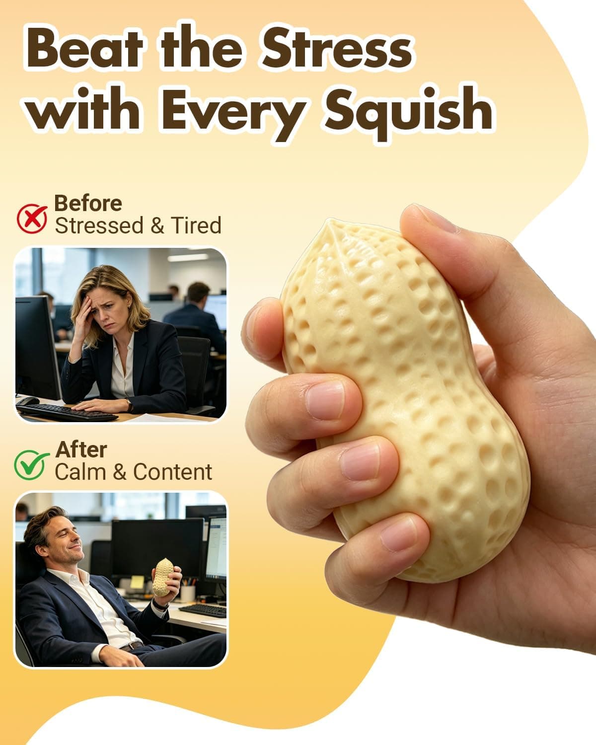 Creative Peanut Squishy, 2PCS Peanut Shaped Slow-Rising Decompression Ornament, Soft Stress Relief Desktop Gadget for Office & Home, Adult Hand Tension Relaxer & Workspace Decoration thumbnail 4