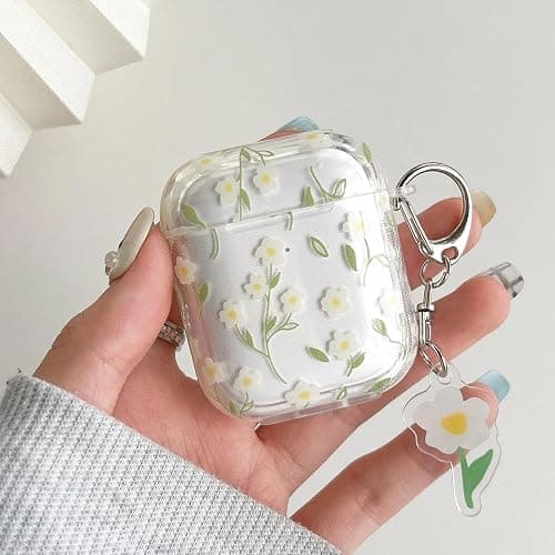Hidysfas Compatible with AirPods Pro Case Soft TPU Flowers with Cleaner Kit Cute Keychain Cover Floral for Girls Women Airpods Pro 2nd/1st Generation Floral-Green Leaves thumbnail 5