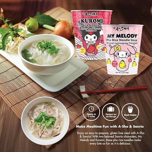 A-SHA My Melody Pho Cup Rice Noodle (6 Cups), Chicken Lemongrass Flavor, Vegetarian, Gluten-Free, Premium Microwavable Rice Noodle Soup, No MSG, Authentic Flavor thumbnail 8