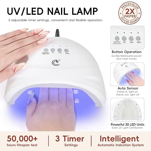 PEACECOLOR 58PCS Gel Nail Polish Set: 35+5 Colours Nail Gel Polish with Drill and Lamp, White Pink Red Nail Kit, Glossy Matte Glitter Base Top Coat, Salon Full Tools Set for Gifts thumbnail 8