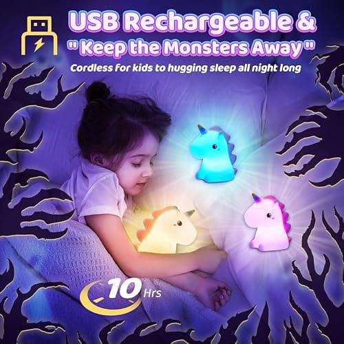 Unicorn Toys Night Light, 16 Colors Night Light Kids, Silicone Gilrs Toys | Dimmable, Soft Silicone Touch, 12 Hours Use, Nightlight, Unicorn toys for Girls Age 3 4 5 6, Baby, Toddlers, Kids Room Decor thumbnail 6