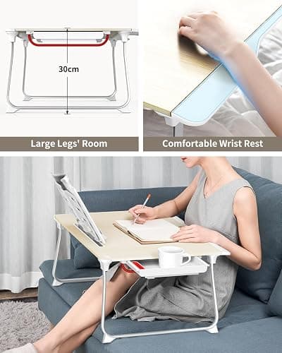 SAIJI Folding Bed Desk for Laptop, Eating Breakfast, Writing, Gaming, Extra Large 25.6" x 19.3" Portable Floor Stand Laptop Desk Table for Adult,Kids, Wood Bed Tray Table Lap Desk thumbnail 6