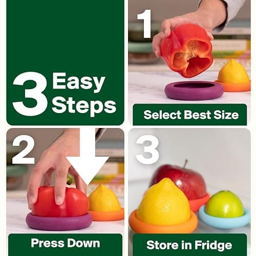 Food Huggers 5pc Reusable Silicone Food Savers | BPA Free & Dishwasher Safe | Fruit & Vegetable Produce Storage for Onion, Tomato, Lemon, Banana, Cans & More | Round, Ice Blue thumbnail 6