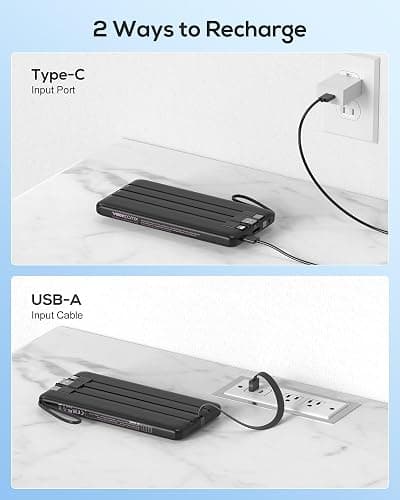 VEEKTOMX Portable Charger Built-in Cables, 10000mAh Power Bank for iPhone, Fast Charge USB C Battery Pack Travel Essentials Powerbank Compatible with iPhone 17/16/15/14, Samsung S25/24, Android, etc thumbnail 5