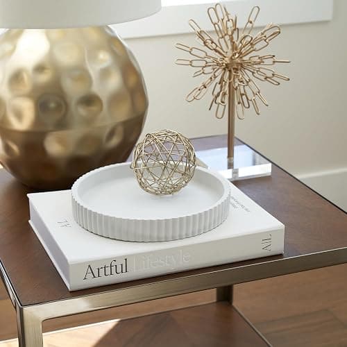 Decorative Concrete Tray & Book Decor Set - Scalloped Tray & Linen Box Enhance Your Coffee Table or Bookshelf Decor - Stylish Home Decoration for Your Living or Dining Room & as a Housewarming Gift thumbnail 8