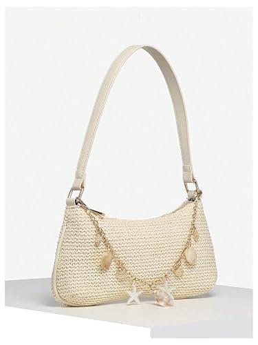 GORGLITTER Women's Boho Seashell Beaded Bag Woven Straw Bags Summer Clutch Purse thumbnail 2