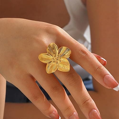 ONBRIG Chunky Rings for Women Adjustable Flower Rings Statement Rings Flower Jewelry for Women thumbnail 2