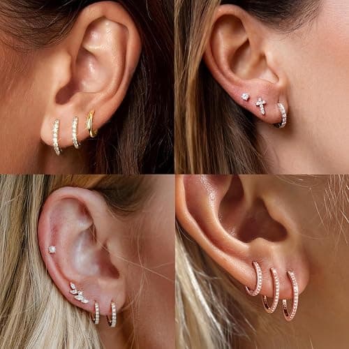 ChicSilver 925 Sterling Silver Huggie Earrings for Women 14K Gold Plated Silver Hoop Earrings for Women Hypoallergenic Small Cubic Zirconia Huggie Earring (6/8/10/12/14/16/18/20mm) thumbnail 8