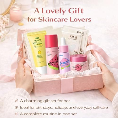 Fruit Skincare Gift Set for Women & Teenage Girls - 9PCS Face Care Set with Cleanser, Toner, Serum, Moisturiser, Eye & Face Masks, Spa Headband, Hydrating Pamper Skincare Set Gift thumbnail 6