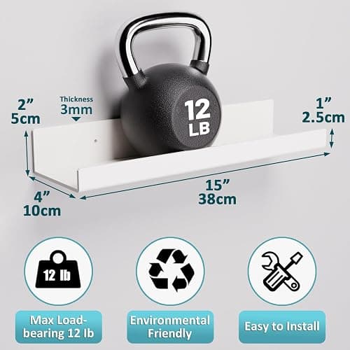 4 Pack Acrylic Shelves for Wall, 15 Inch White Adhesive Floating Shelf | Dual-Mount No Drill/Screw Waterproof Wall Shelf, Rustproof Storage Rack for Bathroom, Kitchen, Living Room, Bedroom thumbnail 3