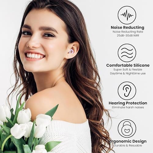JUSTRVN Earplugs for Sleeping,Noise Reduction Soft Silicone Ear plugs with 7 Pairs Ear tips&One Connection Cord,Hearing Protection Reusable Earplugs for Sleeping,Concert,Work&Sound Reduction 25dB-30db thumbnail 4
