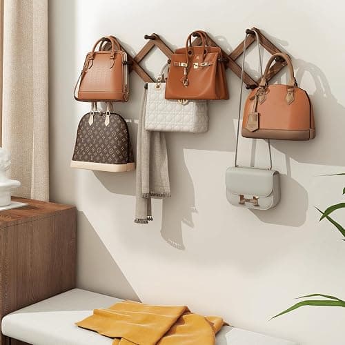 Homode Vintage Wood Expandable Peg Rack- Multi-Purpose Accordion Wall Hangers with 13 Hooks for Hats, Coat, Mugs, Scarf, Jewelry Storage thumbnail 6
