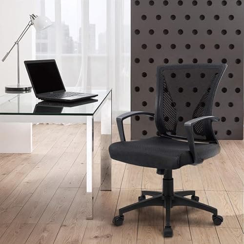 Furmax Office Chair Ergonomic Computer Desk Mesh Chair Mid Back Swivel Lumbar Support with Armrest (1, Black) thumbnail 7