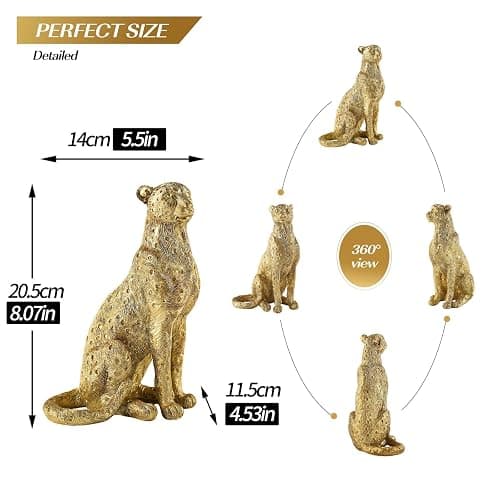 Magicsculp Cheetah Statue for Home Decor, 8" Resin Sitting Leopard Sculpture, Gold Desktop Decoration for Living Room, Dining Room, Office,Shelves, Coffee Table, Tv Stand or Entry Way thumbnail 2