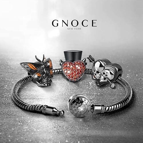 GNOCE Skull Lover Heart Charm Bead Sterling Silver Arrow through The Heart Skull Charm Bead Fit Bracelet/Necklace Jewelry Gift for Women Men (Style-1) thumbnail 6