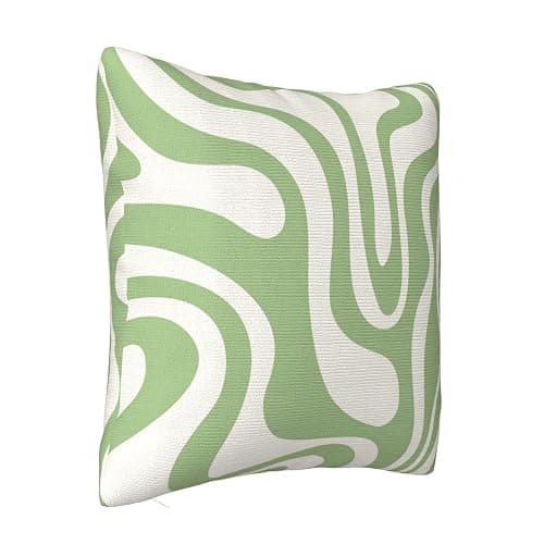 KINGMINOS Sage Green Pillow Covers, Modern Liquid Swirl Abstract Pattern in Light Sage Green and Cream Throw Pillow Cases Room Decor thumbnail 7