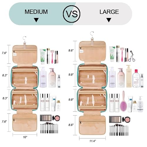 COOSKY Travel Hanging Toiletry Bag for Women, Cruise Ship Essentials, with Jewelry Organizer, Extra Large Makeup Dopp Kit, Waterproof Cosmetic Bags, Toiletries Kit Set with Trolley Belt, Blue thumbnail 3
