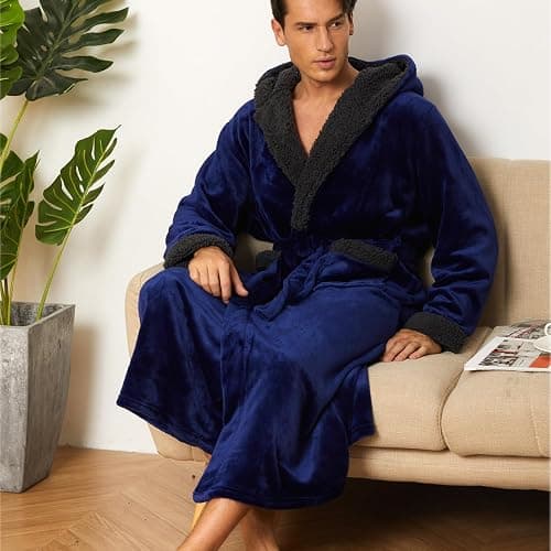 ccko Mens Robe with Hood, Big and Tall Warm Soft Plush Robes for Men, Men's Bathrobe with Pockets for Spa Bath Shower thumbnail 5