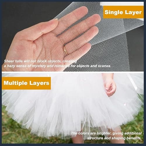 White Tulle Fabric Roll 6 Inch by 100 Yards (300 ft) Tulle Ribbon Sheer Mesh Netting for DIY Tutu Skirt Gift Wrapping Wedding Baby Shower Birthday Halloween Party Decorations Crafts, 34 Colors (White) thumbnail 4