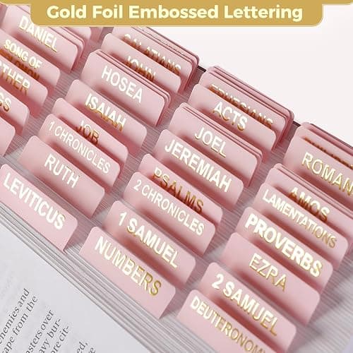 Bible Tabs for Women, 100 Tabs, Laminated Bible Book Tabs for Study Bible,Easy to Read and Apply Bible Chapter Tabs(Gold Foil Embossed Lettering), Bible Study Supplies, Pink Bible Labels Tabs thumbnail 2